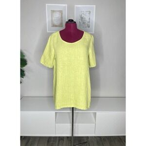 Bryn Walker Tunic Top 100% Linen Green Lime XL Oversized Lagenlook Short Sleeve